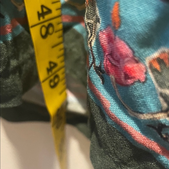 NATURAL LIFE Cream Floral Print Top with Teal and Coral Accents Side Slits Maxi - Picture 9 of 12